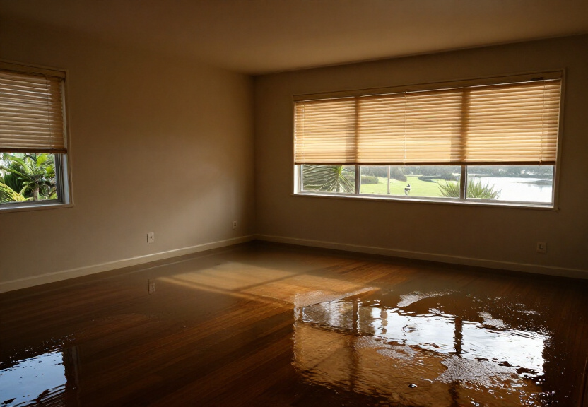 Flooded subfloor in a Harris Park apartment building